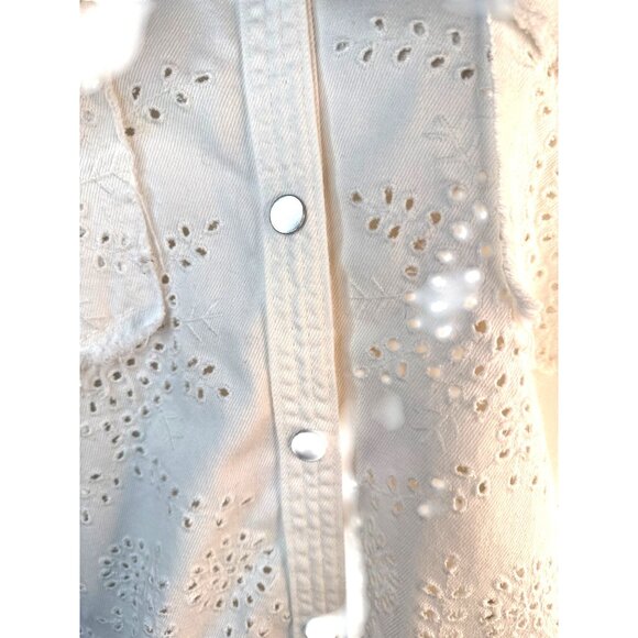 ZARA Eyelet Embroidered Small White Outerwear Snap Button Jean Jacket - Picture 8 of 13